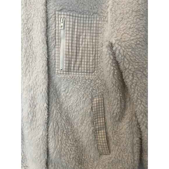 Madewell Resourced Sherpa Full Zip Jacket Cream Gingham Small - Picture 4 of 11
